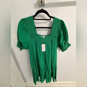 Joy Joy Vibrant Green Smocked dress